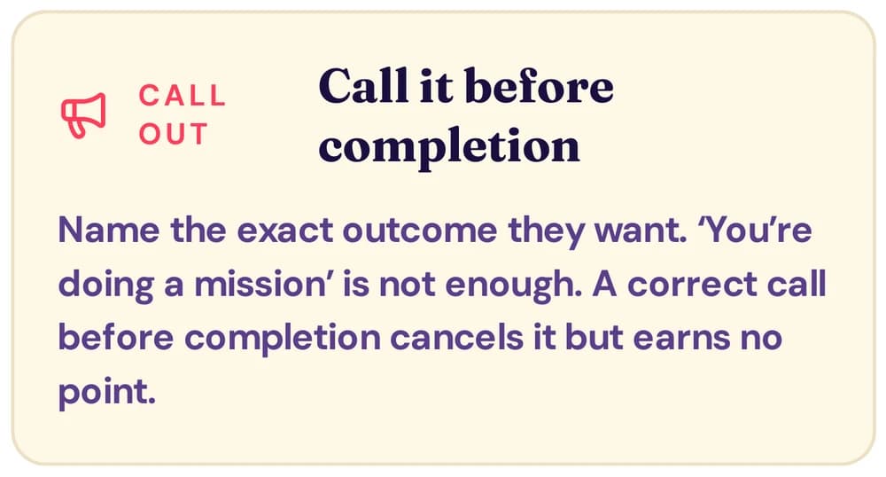 The printed rule for calling out a mission before it lands