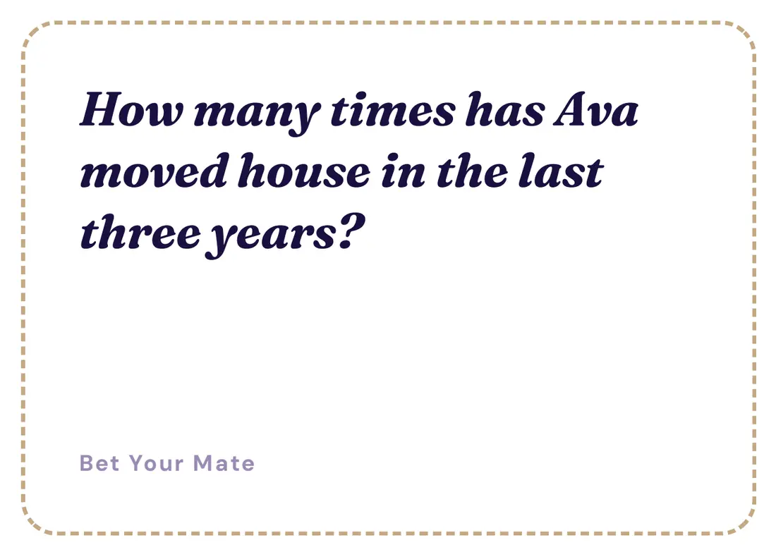 A printed Bet Your Mate question card